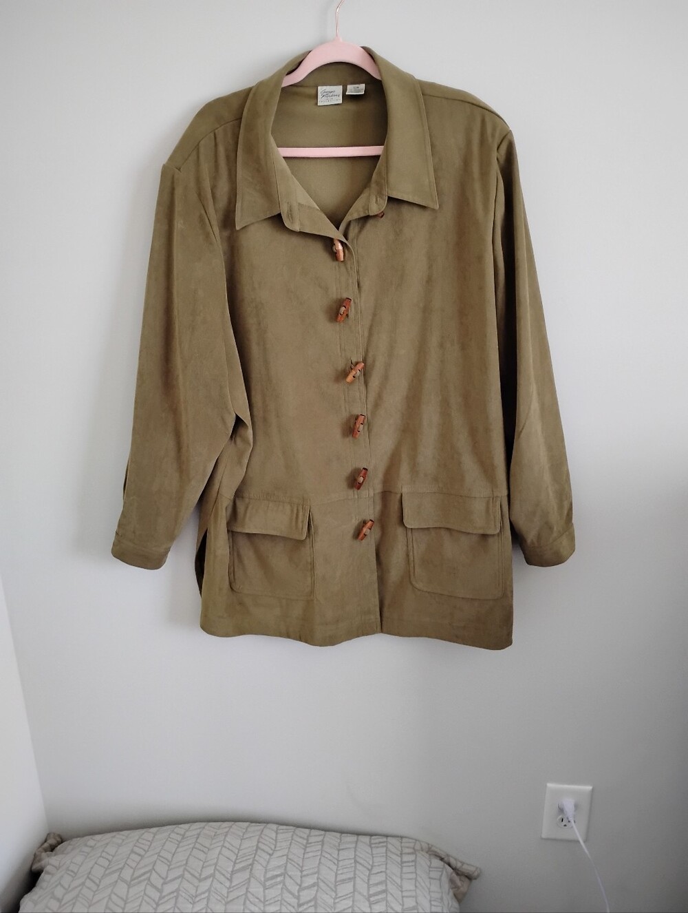 Giorgio Fiorlini Olive Green Suede-Look Button Front Jacket